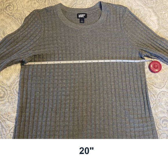 LANDS END Gray Waffle Knit 3/4 Sleeve Sweater Size L (14-16) - Picture 3 of 6
